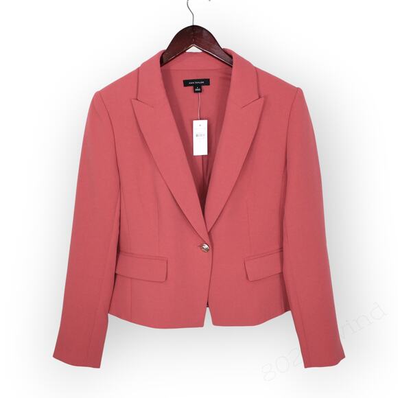 Sz8 NEW AnnTaylor PantSuit Blazer+Pant CrinkleCrepe BurntMauve - Picture 13 of 16